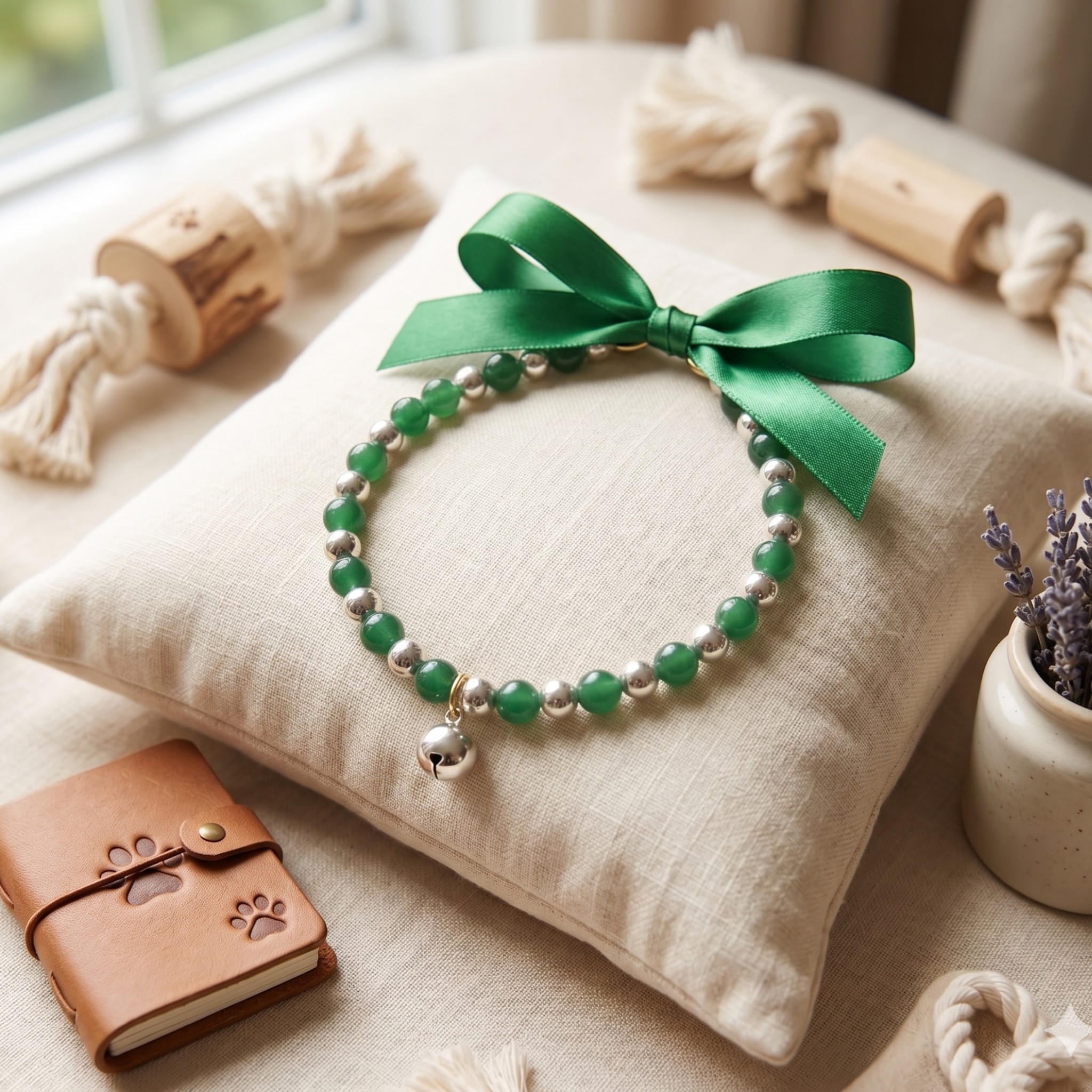 Collana per Cani in Giada Naturale e Ceramica Artigianale